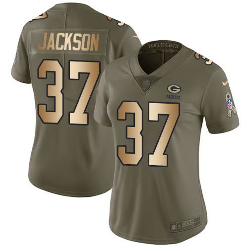 Nike Packers #37 Josh Jackson Olive/Gold Women's Stitched NFL Limited Salute to Service Jersey